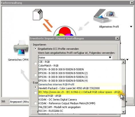 Sotto "Esporta" selezionare il punto "Incorpora profilo RGB interno". Chiudere ora la finestra con un clic sul pulsante OK.