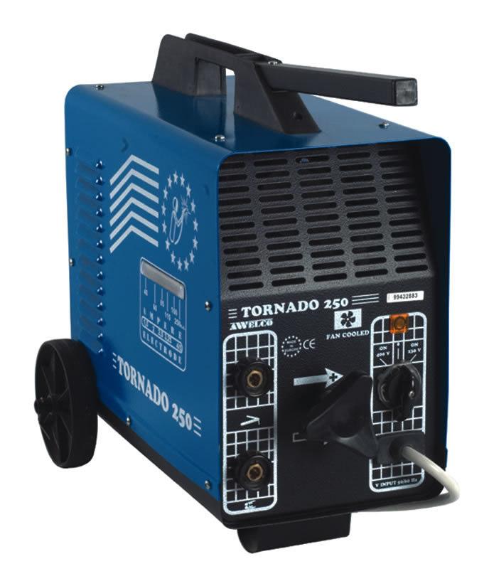 SALDATRICE TORNADO 50 AWELCO Saldatrice per elettrodi rutilici in AC, con regolazione continua della corrente mediante shunts, unità di termostato, ventilatore, ruote ed attacchi rapidi con tensione