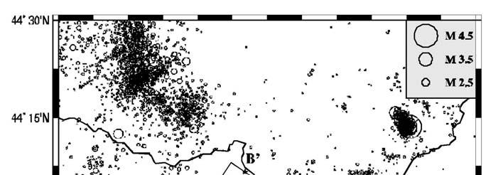 sono circoscritte alla parte centrale del Mar Ligure e ad una o più fasce in corrispondenza della scarpata e del piede di scarpata continentale, mentre a terra, gli eventi tendono ad allinearsi con