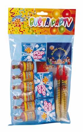 ASSORTIMENTI UB0002 UB0001 BUSTA PARTY Contenuto: 0116A Bottigliette lancia stelle filanti x 6 pezzi 0128A Pop Pop x 3 scatolette 0216A Magic