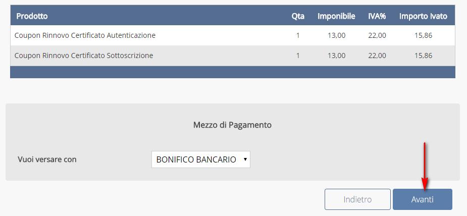 Effettua versamento apposito Selezionare la modalità di pagamento tra carta di credito, bonifico bancario, bollettino postale o assegno.