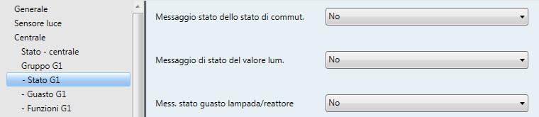 ABB i-bus KNX 3.2.3.2.1 Finestra parametri - Stato Gx In questa finestra parametri si parametrizza il comportamento del gruppo di luci selezionato.