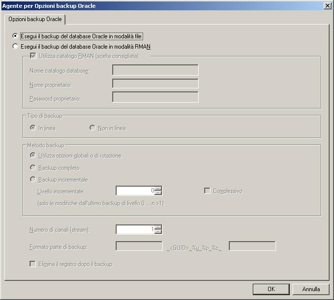 Backup mediante l'agente per Oracle in modalità file 7. Fare doppio clic su di esso per visualizzare e selezionare gli spazi tabella per l'istanza corrente. 8.