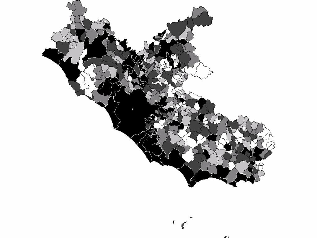 Mappa degli Indici di Delittuosità nel Lazio Anno 2006 Rapporto tra numero di Delitti e Popolazione (x 10.