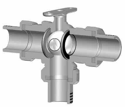 CORPO VALVOLA 3 VIE VERTICALE SFERA 2 FORI Nel caso di sfera a 2 FORI, il secondo foro è orientato su una delle due vie di ingresso; l orientamento verso l altra via di ingresso richiede una