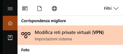 WIN + Q Cercate «VPN» e selezionate questa