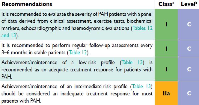 46 Recommendations for evaluation of severity of pulmonary arterial hypertension