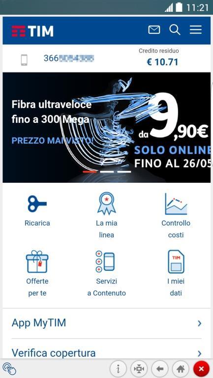 Quando accederai da rete mobile visualizzerai automaticamente i dati relativi alla tua linea.