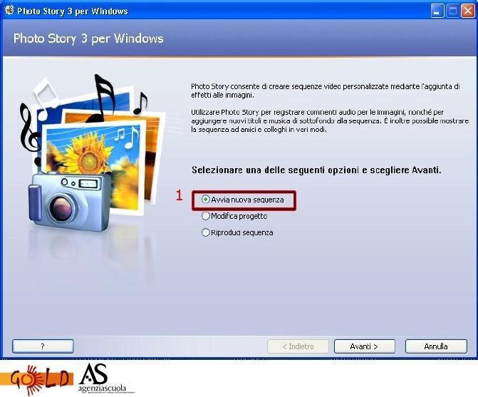 Photo Story 3 Istruzioni A cura di ProgramsDexstex Tecnology Una volta installato e lanciato Photo Story, apparirà la seguente schermata dove è possibile scegliere se iniziare una nuova sequenza