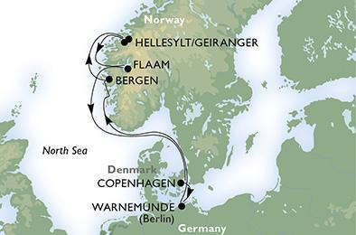 WARNEMUNDE,BERGEN,HELLESYLT/GEIRANGER,FLAM,COPENAGHEN,WARNEMUNDE IN CATEGORIA FANTASTICA BAMBINO ADULTO TASSE 0-13 ANNI IN 3 /4 LETTO 459,00 ADULTO 3 4 LETTO 799,00 : volo di linea da Roma Fiumicino,