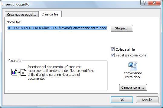 54 AM3 Elaborazione testi livello avanzato AM3.3.4.2 Collegare dati da un documento o da un programma e mostrare come un oggetto o un icona.