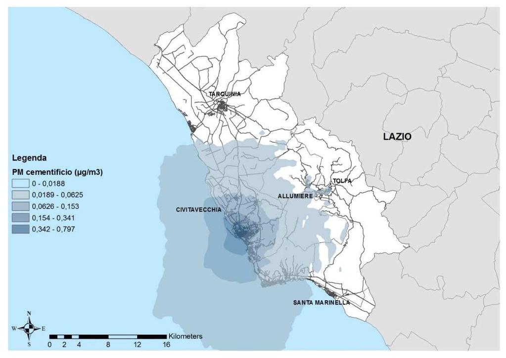 Figura 7 - Concentrazioni medie annue al suolo di PM 10 (µg/m 3 ) nel territorio del comprensorio ottenute tramite modello di dispersione per il cementificio relative all anno 1988 Il traffico