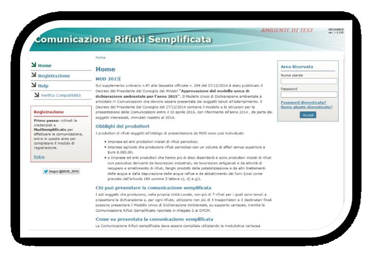 MUD 2017 - Rifiuti Speciali Scheda Rifiuti Semplificata Compilazione on-line: Applicazione web