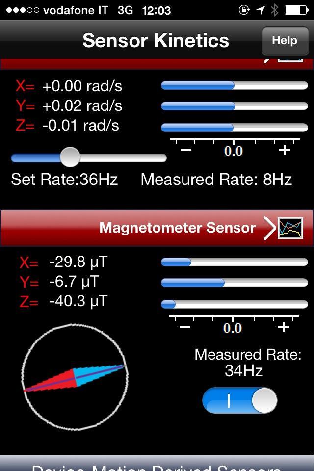 SENSOR KINETICS Nella versione gratuita per Iphone permette di visualizzare separatamente le tre componenti e di produrre dei grafici Nella versione a pagamento