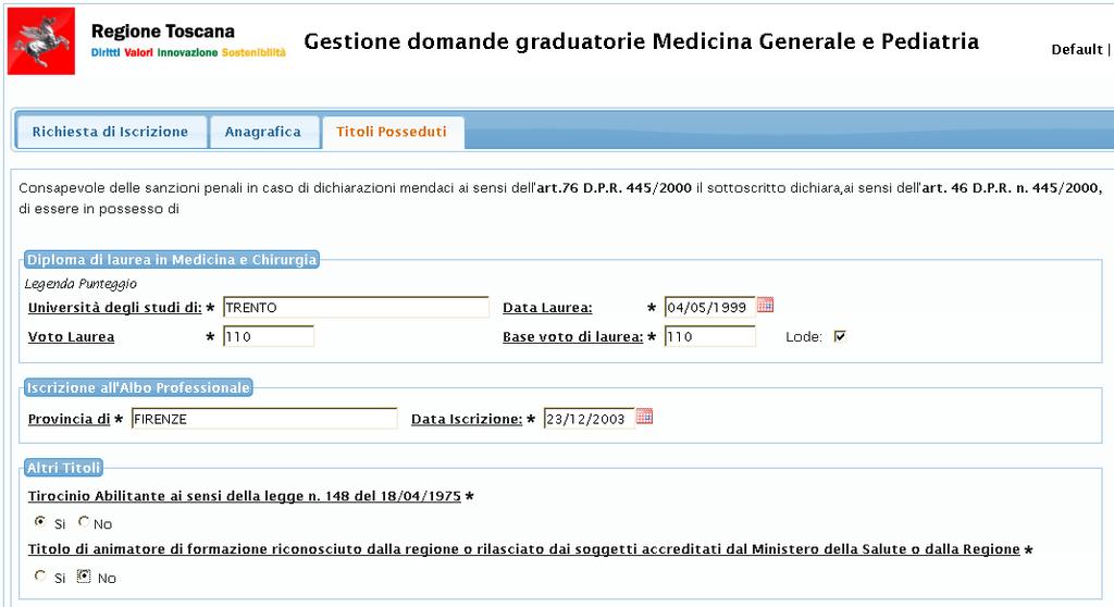 Figura 8. Inseriment di titli per la Pediatria.