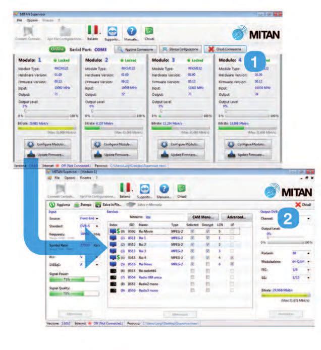 Il software di configurazione Mitan Supervisor può identificare automaticamente la tipologia dei moduli installati a bordo centrale tramite una procedura di autodetect.