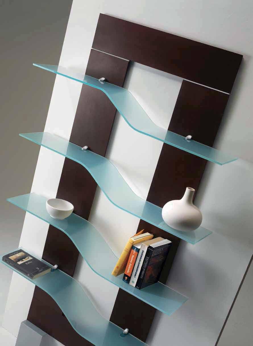 Accessori e piedi in acciaio, piani in vetro temperato satinato spessore 8 mm Wall bookcase, structure