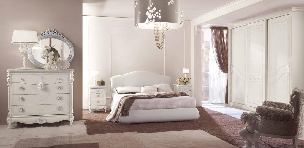 Proposta n.23 cod. V40307 letto imbottito ORINNE rivestimento: ecopelle dink bianco piede: GLITTER argento od.: TL9716A11DYA L 187 P 229 H 110 comodino RUBENS od.