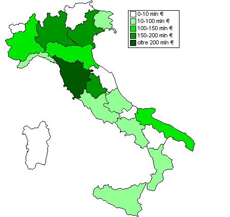 Tabella 3.6: Esportazioni della classe Ateco 2007 "Oli e grassi" per regione anno 2013 e 2014 (valori* in milioni di euro), variazione percentuale e quote percentuali sul totale Italia.