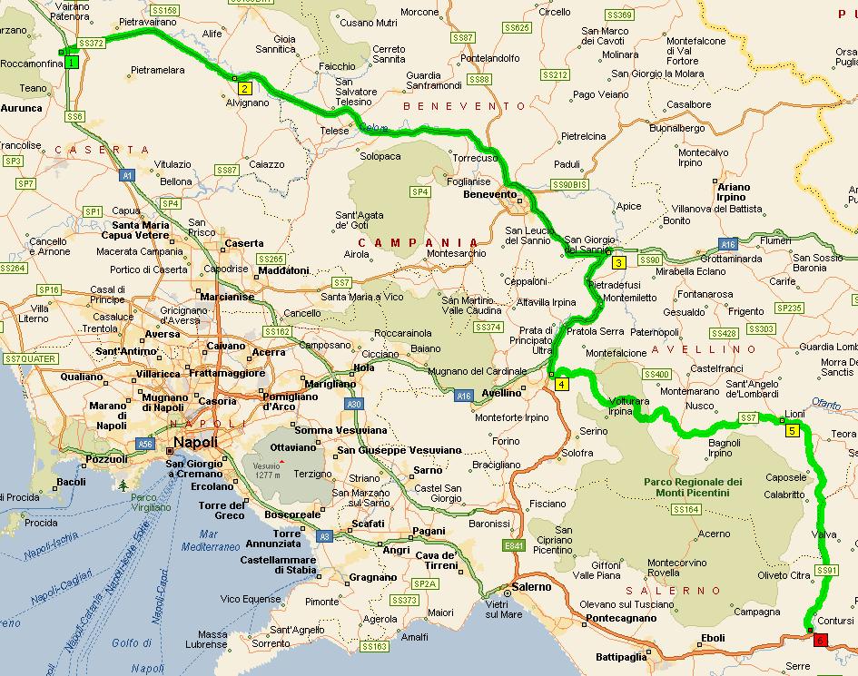 Autostrada del Mediterraneo tratto A1 Caianello A2 Contursi Uscita: A1 Caianello Entrata: A2 Contursi 235 km SS372 Telesina - RA9 di