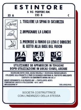 Non è assolutamente utilizzabile sui quadri elettrici e apparecchiature sotto tensione, sui focolai di classe D, sulle polveri chimiche reagenti con l acqua.