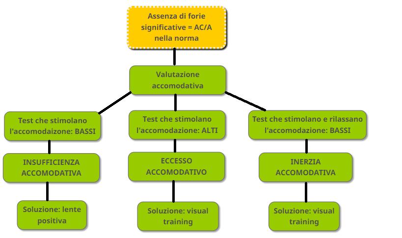 Insufficienza accomodativa Eccesso di accomodazione Inerzia accomodativa La prima tappa nella diagnosi optometrica è costituita dalle forie (lontano e vicino) e dal rapporto AC/A.