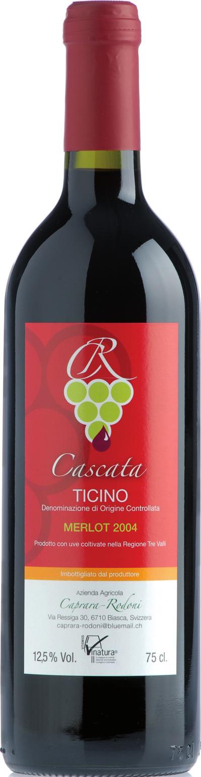 CASCATA Il Cascata è un classico Merlot in purezza, proveniente dalle uve di Biasca e delle valli superiori educate col sistema Guyot.