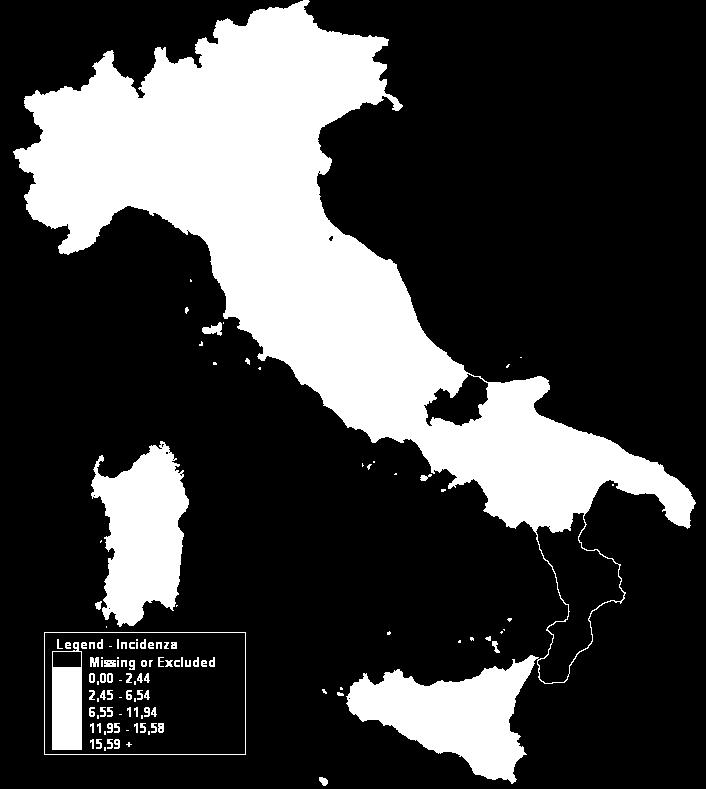 Il livello di incidenza in Italia è pari a 7,23 casi per mille assistiti.