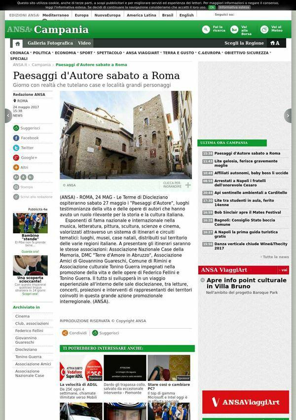 Ansa Paesaggi d' Autore sabato a Roma (ANSA) ROMA, 24 MAG Le Terme di Diocleziano ospiteranno sabato 27 maggio i "Paesaggi d' Autore", luoghi testimonianza della vita e delle opere di autori che