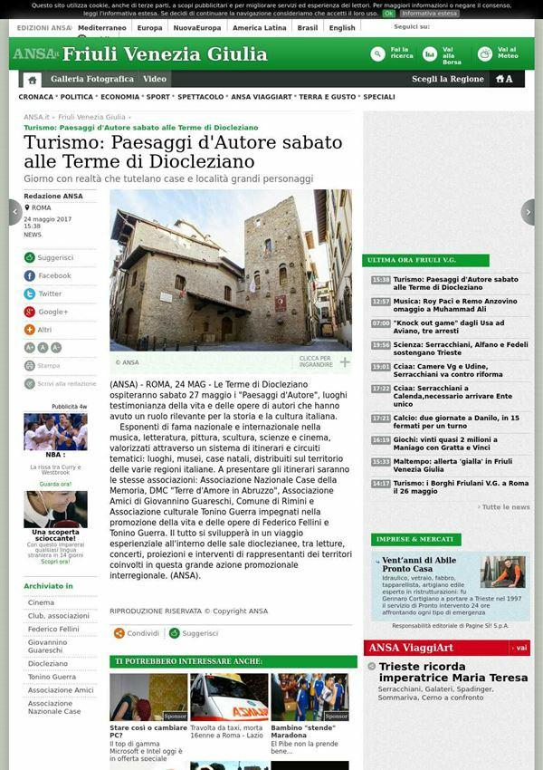 Ansa Turismo: Paesaggi d' Autore sabato alle Terme di Diocleziano (ANSA) ROMA, 24 MAG Le Terme di Diocleziano ospiteranno sabato 27 maggio i "Paesaggi d' Autore", luoghi testimonianza della vita e