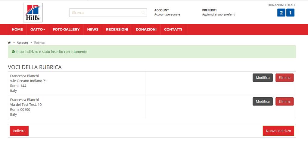 Il nuovo indirizzo è stato aggiunto!