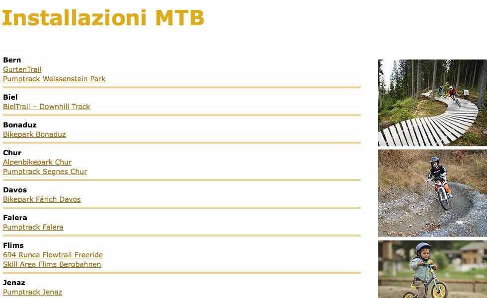 Installazioni MTB Le installazioni MTB ufficiali (freestyle e dirt park, pump track, piste freeride ecc.) possono essere divulgate via SvizzeraMobile quali punti di interesse (POI).