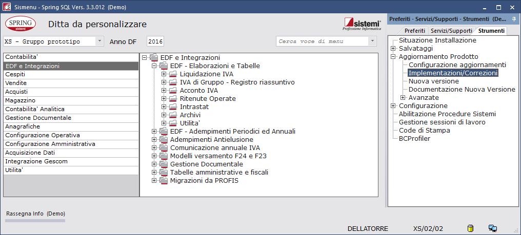 SPESOMETRO ANNO 2016 COMUNICAZIONE POLIVALENTE Procedura Gestionale: SPRING SQL PROCEDURA PER GESTIONE DATI E CREAZIONE FILE EXCEL PER COMMERCIALISTA (utente Sistemi) Revisione 1.