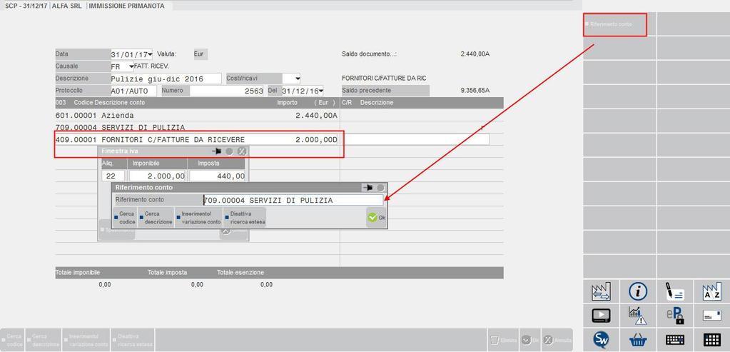 registrazione contabile inserendo come contropartita il conto FORNITORI C/FATTURE DA RICEVERE. Prima di proseguire, occorre anche imputare i dati IVA (omessi precedentemente sul conto economico).