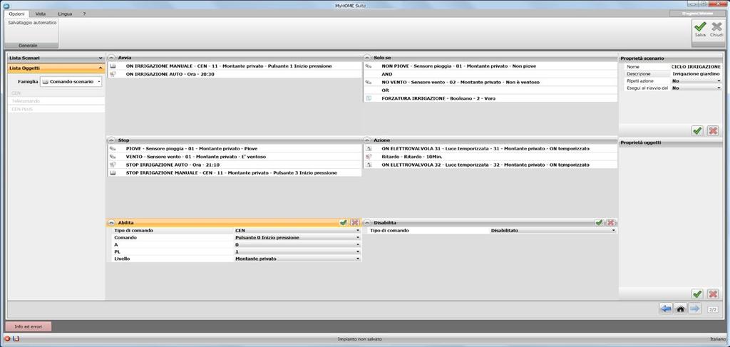 MH0 Per completare la configurazione dello scenario è utile impostare dei comandi per abilitarlo/ disabilitarlo.