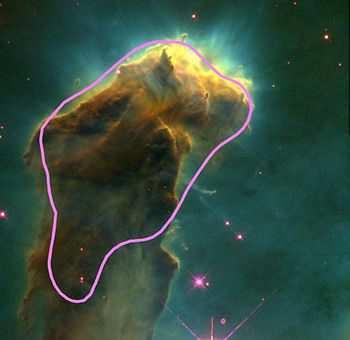 Eagle Nebula with a representation of a giant molecular cloud