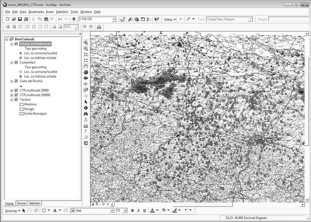 antonella negri Fig. 8. Ambiente GIS Arcmap (ESRI): attività post sisma Emilia Romagna (maggio 2012).