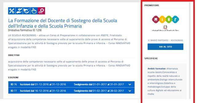 una colonna laterale che riporta le informazioni evidenziate dal rettangolo