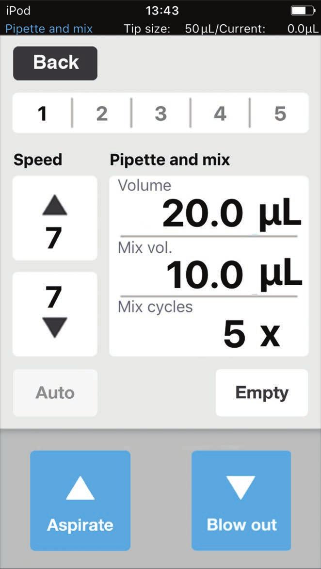 ,5 a 300 µl Eppendorf epmotion 96 5 Funzionamento intuitivo > > Software sviluppato in base alle pipette elettroniche Eppendorf Xplorer, fornito come applicazione Apple gratuita > > Applicazioni