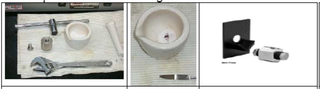Spettroscopia IR: preparazione del campione I campioni solidi vengono dispersi in una pastiglia di KBr: 1-2 mg di campione e 50-100 mg di KBr anidro vengono introdotti in un mortaio e pestati