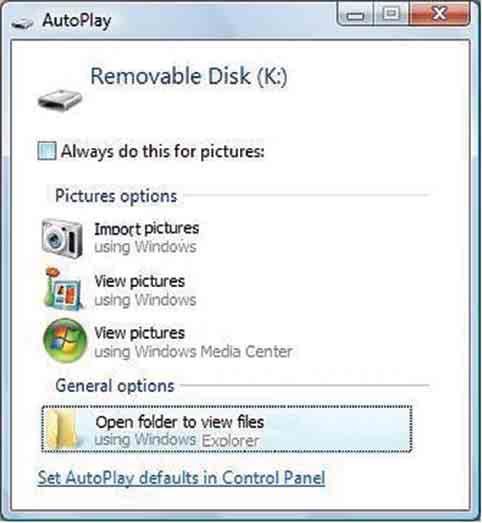 Copia delle immagini sul computer senza PMB 3 Fare clic su [Open folder to view files] (per Windows XP: [Open folder to view files] t [OK]) quando viene visualizzata automaticamente la schermata