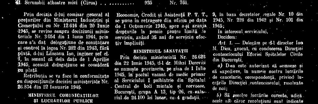 ministeriali NI% 26.623 din 22 Rini'? 1945, 114 dr.