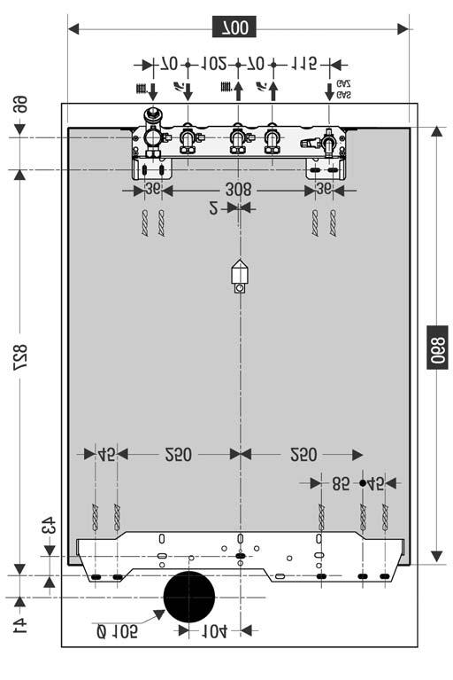 DATI DI INSTALLAZIONE Dimensioni Dima Connessioni 70 R E 102 70 R - Ritorno riscaldamento E -