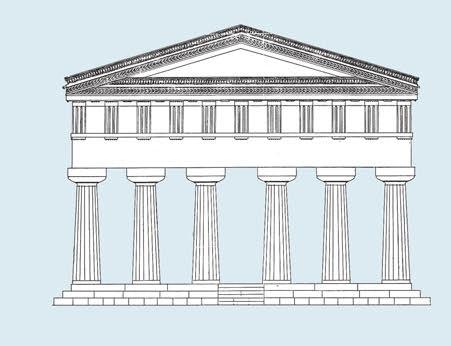 Fig. 10 Siracusa. Olympìeion: ricostruzione della facciata est. riferisce che Ippocrate di Gela, dopo la vittoria riportata su Siracusa, si accampò presso il tempio rispettandone il tesoro.