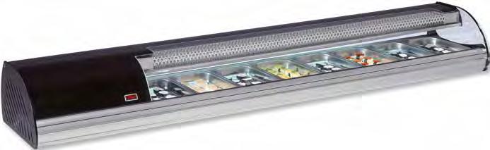 Vetrine refrigerate Refrigerated display cabinets new Struttura in alluminio anodizzato con inserti in acciaio inox. Ante in plexiglass trasparente antiurto con apertura su entrambi i lati.