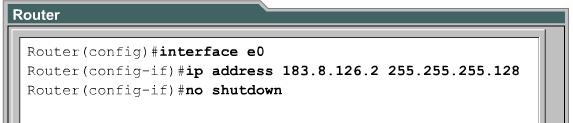 Configurazione di una interfaccia Ethernet Analoga alla configurazione di un interfaccia seriale ma non è necessario configurare il clock rate (interfaccia asincrona) Per