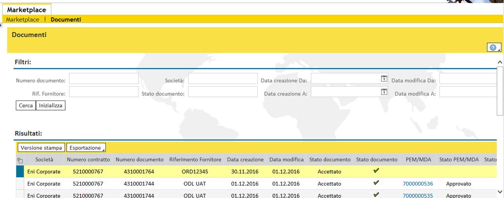 Visualizzare il report Documenti È possibile impostare dei criteri di ricerca per filtrare gli ordini; una volta compilati i dati, cliccare sul pulsante Cerca.