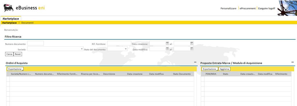 Il Marketplace permette lo scambio di documenti elettronici tra gli Eni e i fornitori.