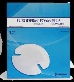 31 Euroderm foam plus concave Medicazione in schiuma di poliuretano idrocellulare sagomata con bordo adesivo. Si adatta al tallone ed altre zone del corpo morfologicamente simili.