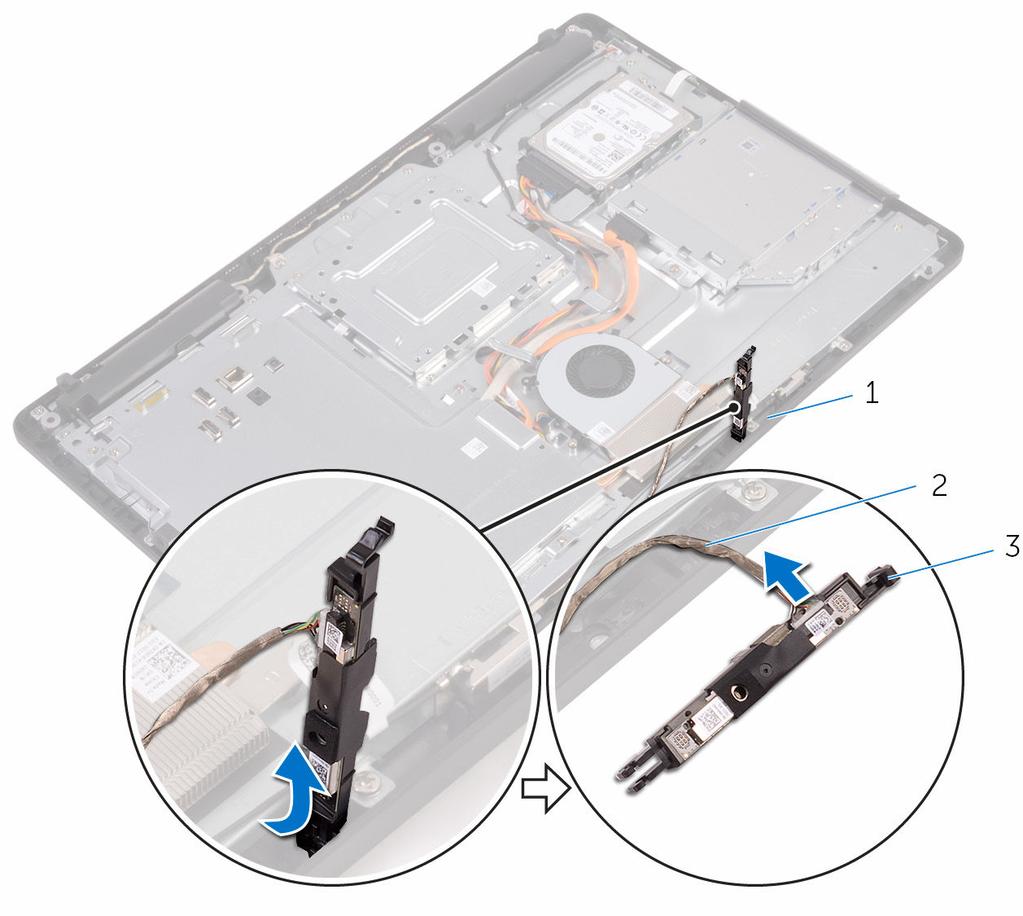 3 Capovolgere la fotocamera e rimuovere il cavo corrispondente dalla linguetta sul retro del